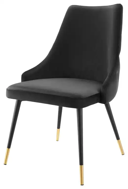 Tufted Side Dining Chair, Velvet, Black, Modern, Bistro Restaurant Hospitality