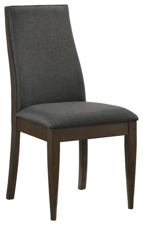 Upholstered Dining Side Chair, Dark Walnut and Gray, Set of 2