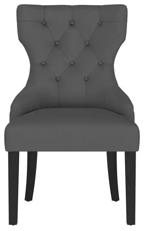 Upholstered Dining Side Chair With Tufted Back, Gray and Distressed Black