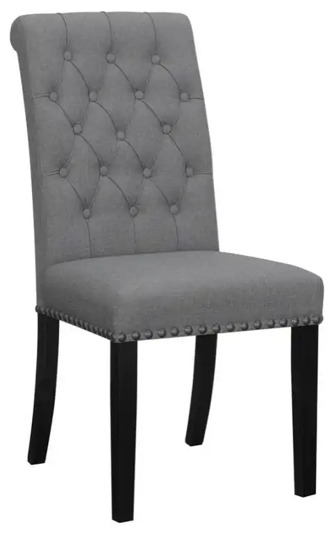 Upholstered Tufted Side Chairs With Nailhead Trim, Set of 2, Gray Linen-Like