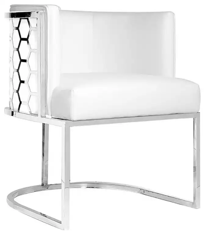Uptown Club Elysee 17" Hexagon Pattern Faux Leather Dining Chair in White