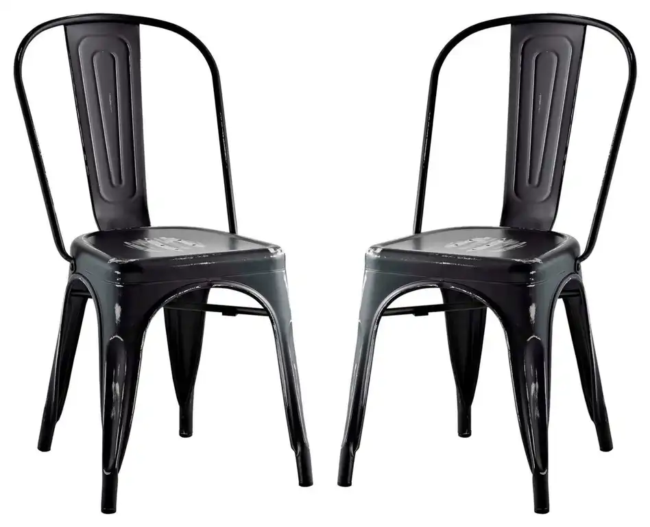 Urban Industrial Distressed Antique Vintage Dining Chair, Set of 2, Black, Metal