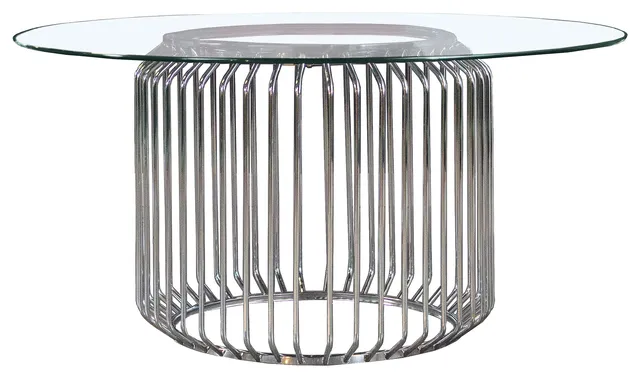 Veena Round 60" Glass Top Metal Dining Table Chrome