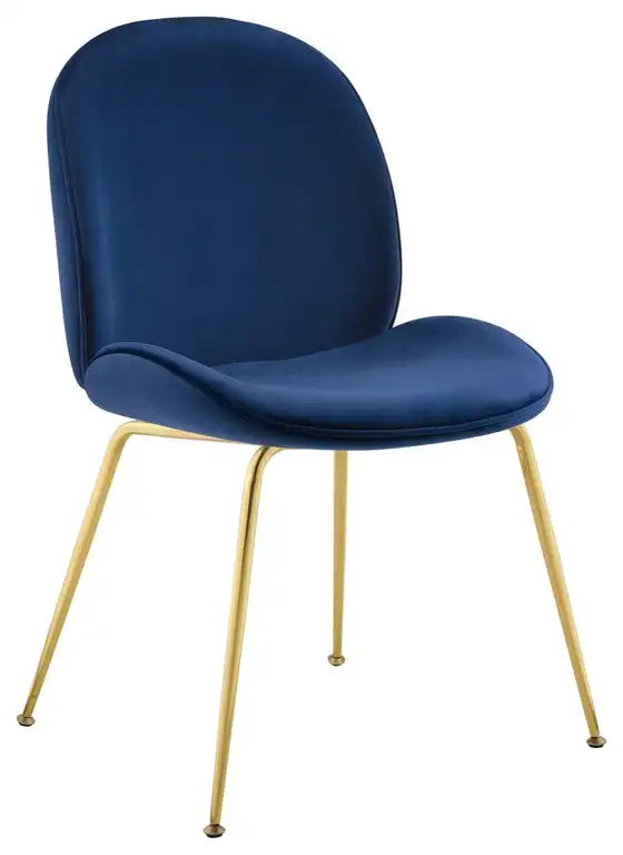 Velvet Dining Chair, Gold Luxe Glam Contemporary Modern Armless Side Chair, Blue