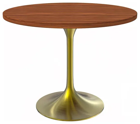 Verve 36 Round Dining Table, Brushed Gold Base with Cognac Brown MDF Top
