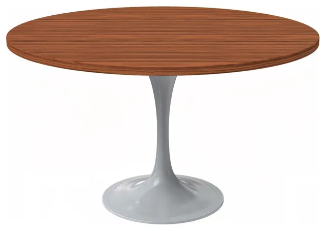 Verve 48 Round Dining Table, White Base with Cognac Brown MDF Top