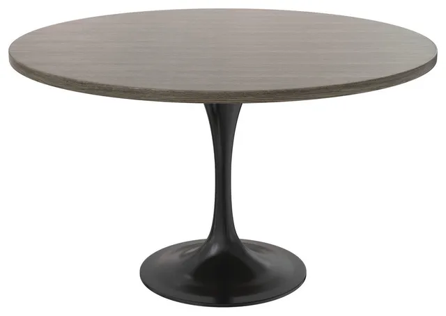 Verve Collection 48 Round Dining Table, Black Base with Dark Maple MDF Top