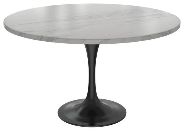 Verve Collection 48 Round Dining Table, Black Base with Sintered Stone White Top