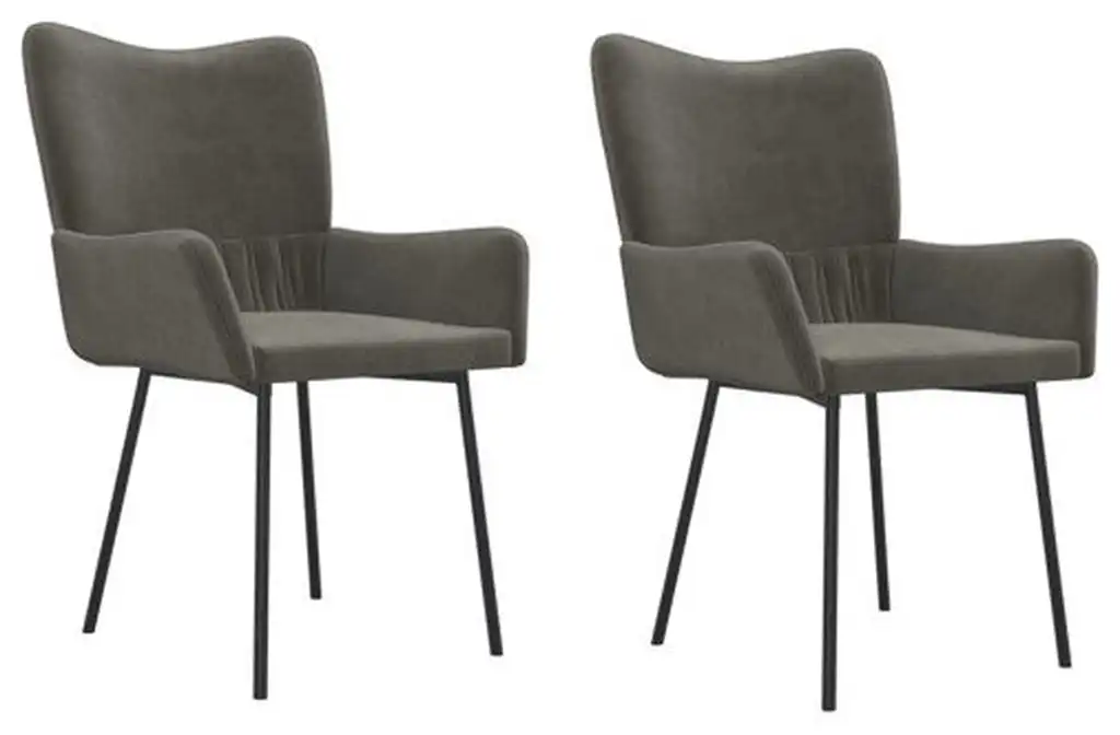vidaXL 2x Dining Chairs Dark Gray Velvet Dinette Dinner Seat Seating Furniture