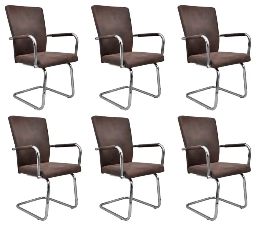 vidaXL Dining Chair 6 Pcs Upholstered Dining Side Chair Brown Faux Suede Leather
