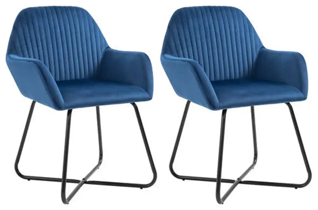 vidaXL Dining Chair Set of 2 Blue Velvet, Powder-Coated Steel Standard
