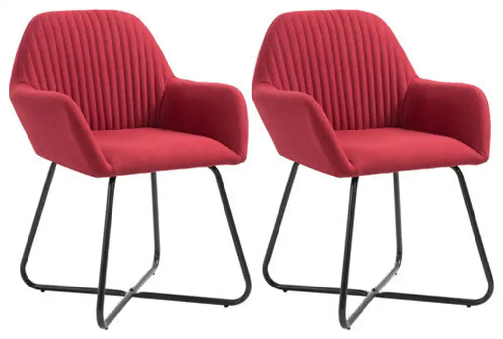 vidaXL Dining Chair Set of 2 Wine red Fabric and powder-coated steel