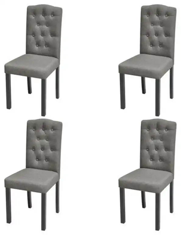 vidaXL Dining Chair Set of 4 Grey Polyester, Rubber wood Standard