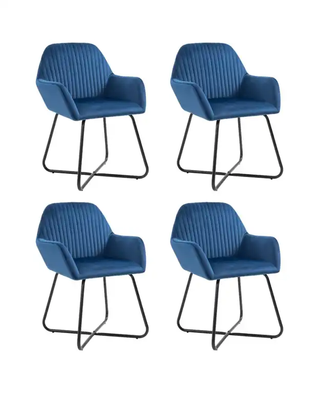 Vidaxl Dining Chairs, Set of 4, Blue Velvet