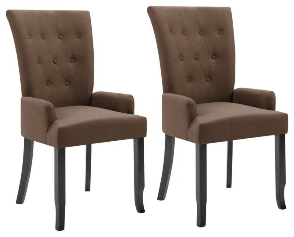 vidaXL Dining Chairs With Armrests 2-Piece Brown Fabric