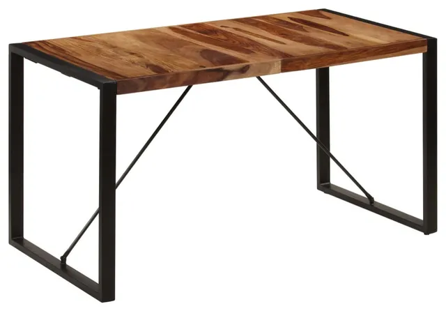 vidaXL Dining Table Brown and Black Solid Acacia wood 55.1 in