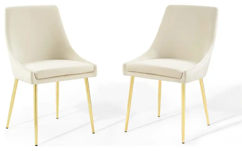 Viscount Performance Velvet Dining Chairs, Set of 2, Gold Ivory