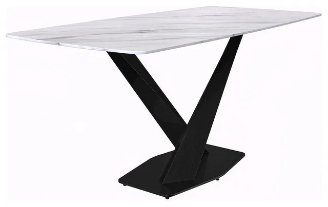 Voren Series Modern Dining Table Black Base, With 55 White Sintered Stone Top