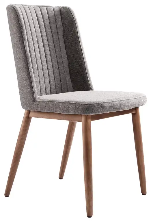 Wade Mid-Century Dining Chair, Walnut Finish and Gray Fabric, Set of 2