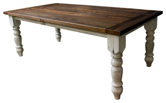 Walden White Base Farmhouse Dining Table, Natural, 42x96, 2 Breadboard Exts