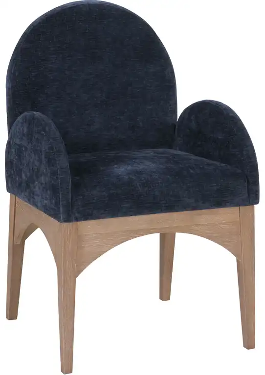 Waldorf Chenille Upholstered Dining Chair, Black, Chenille, Natural Finish, Navy, Arm Chair, Chenille Fabric, Natural Finish