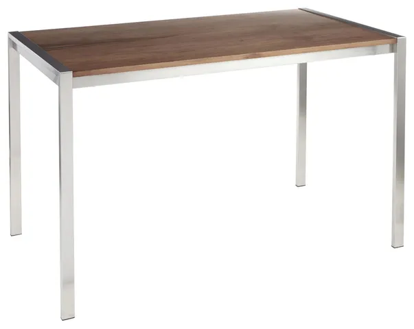 Walnut Top Dining Table With Sleek Stainless Steel Finished Metal Legs