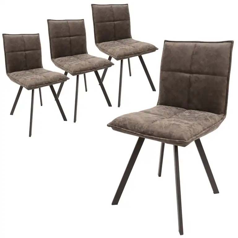 Wesley Modern Leather Dining Chair, Metal Legs Set of 4, Gray
