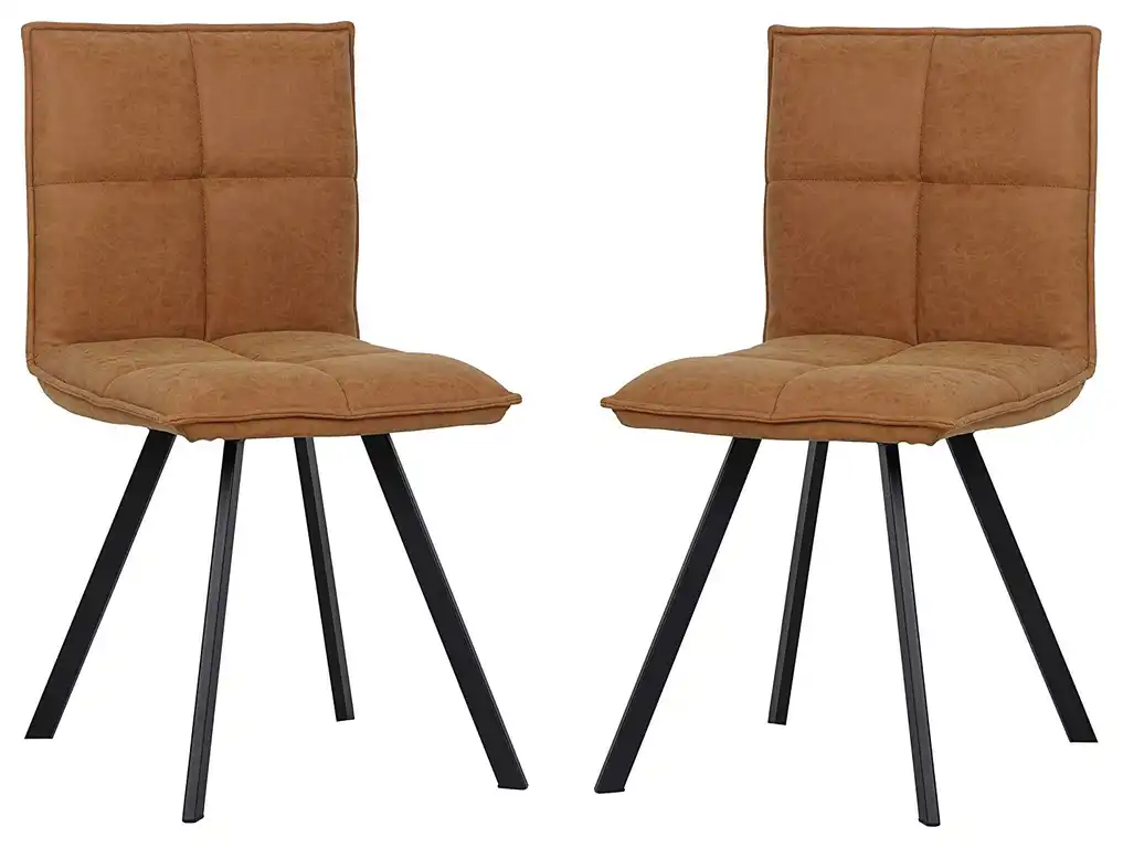 Wesley Modern Leather Dining Chair With Metal Legs Set of 2 Light Brown
