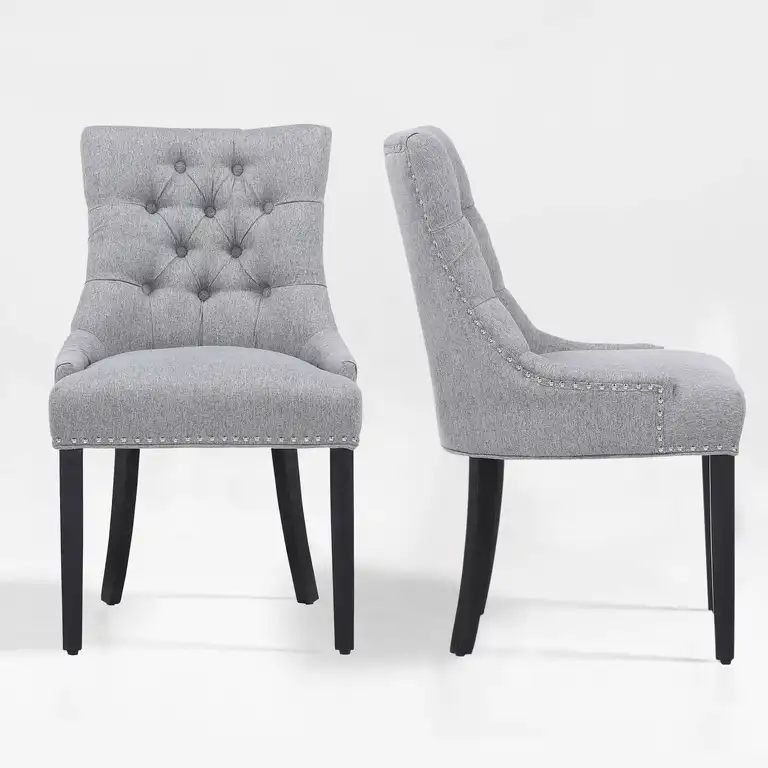 WestinTrends 2PC Upholstered Wingback Button Tufted Dining Chair Set, Gray