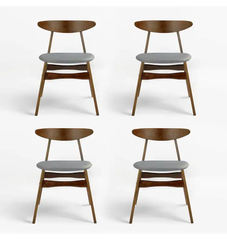 WestinTrends 4PC Modern Mid Century Solid Wood Upholstered Dining Side Chair Set, Gray