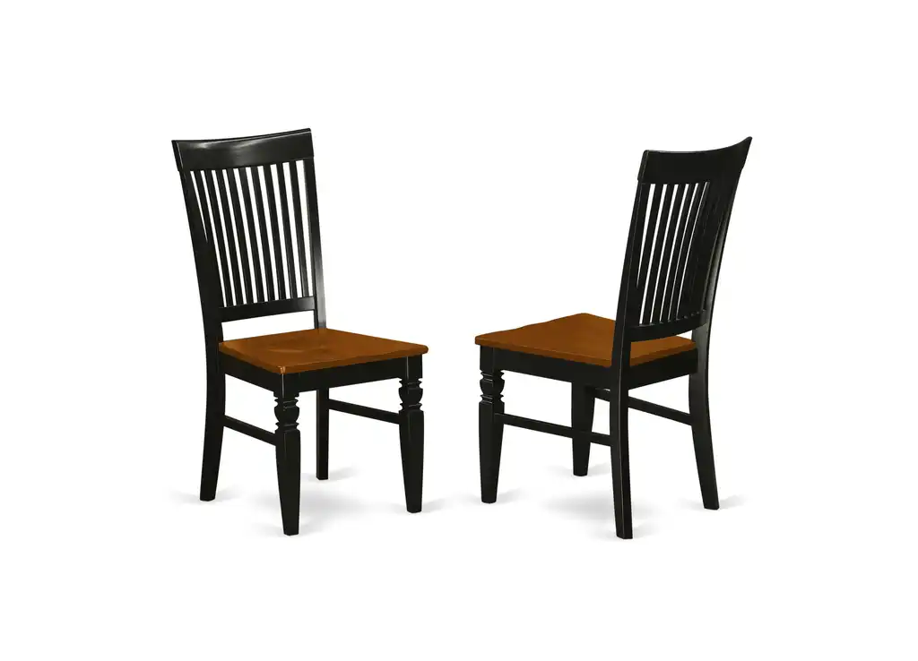 Weston Dining Wood Seat Chair, Slatted Back, Black- Set of 2, Black and Cherry