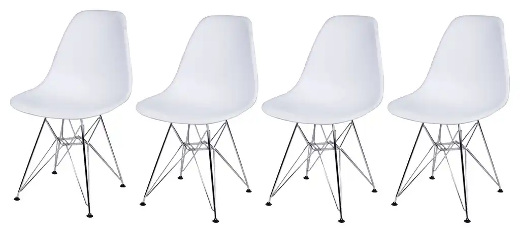 White Armless Side Dining Chair With Black Metal Legs, Set of 4