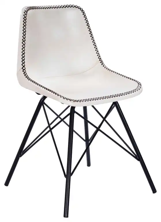 White Contrast Stitch Leather Dining Chair