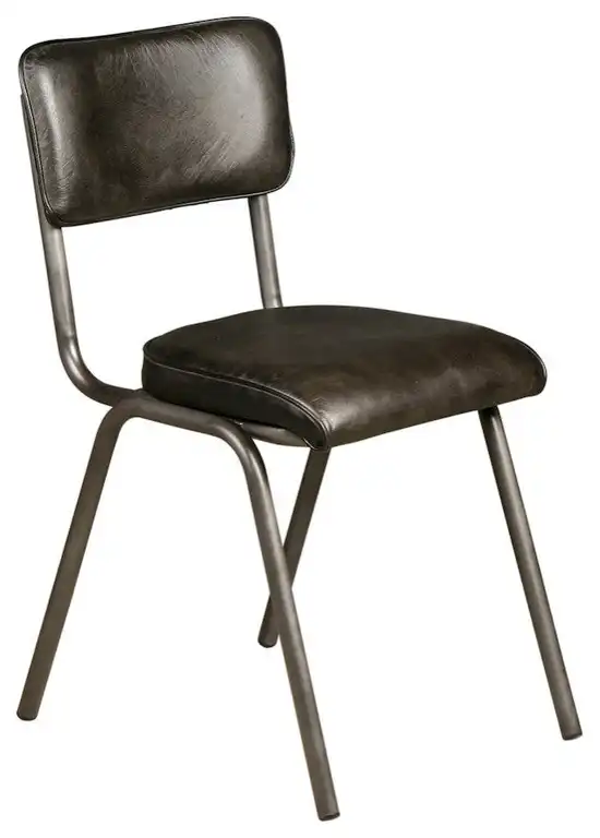 William Dining Chair in Ebony Leather and Iron - set of 2
