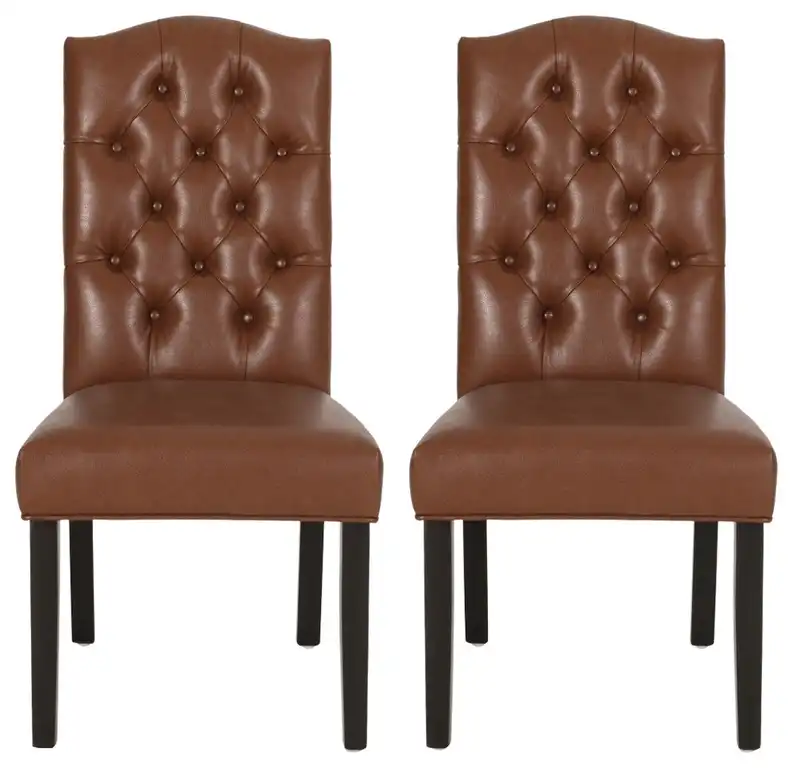 Winfough Contemporary Tufted Dining Chairs (Set of 2), Cognac + Dark Brown