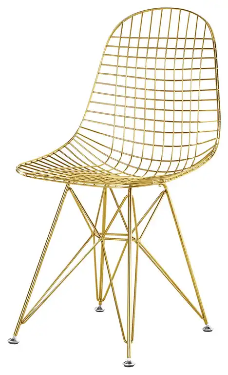 Wire Mesh Eiffel Base Side Chair in Gold Finish, Without Pads