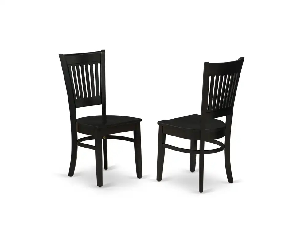Wooden Dining Chair 2-Piece Set- Wooden Seat And Slatted Back, Black- Set Of 2