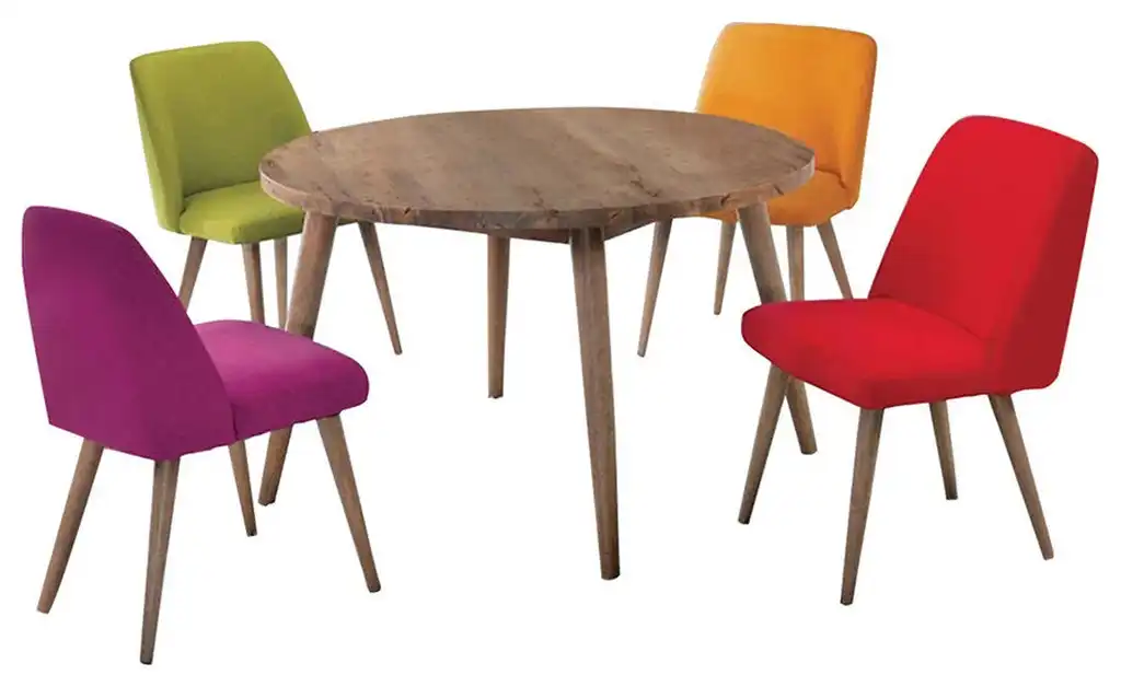 Wooden Side Chairs, Pack of 4, Green, Pink, Red, Orange