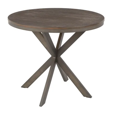 X Pedestal Dinette Table, Antique Metal, Espresso Bamboo