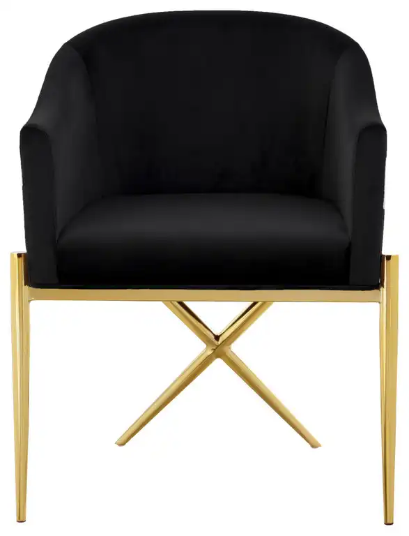 Xavier Velvet Dining Chair, Black, Gold Legs
