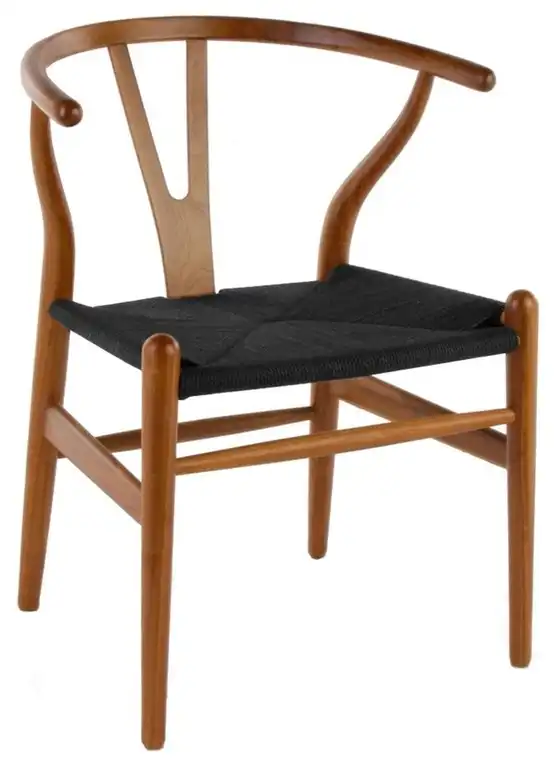 Y Wood Dining Chair, Medium Brown Frame With Black Seat