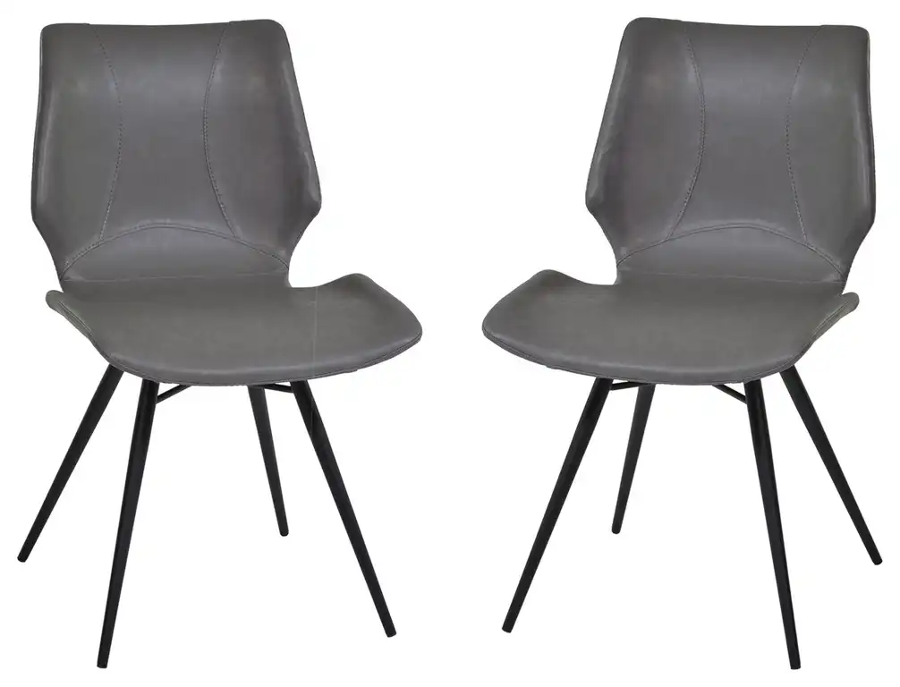 Zurich Dining Chair in Gray Faux Leather and Black Metal Finish - Set of 2